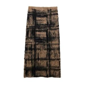 Zara Black & Tan Plaid Midi Pencil Skirt Size S NWT